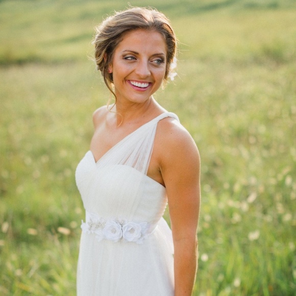 Bridal Flower Dress Sash. Bridal Gown Flower Sash.